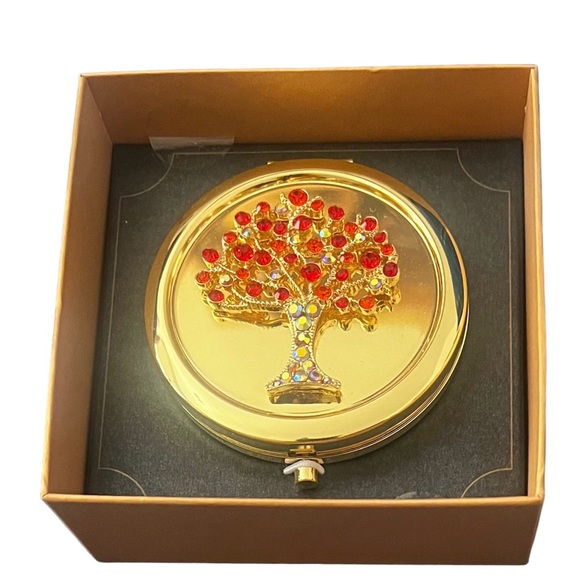 Monet Accessories - Beautiful Monet Jeweled Tree Gold Tone Compact Dual Mirror. NEW.